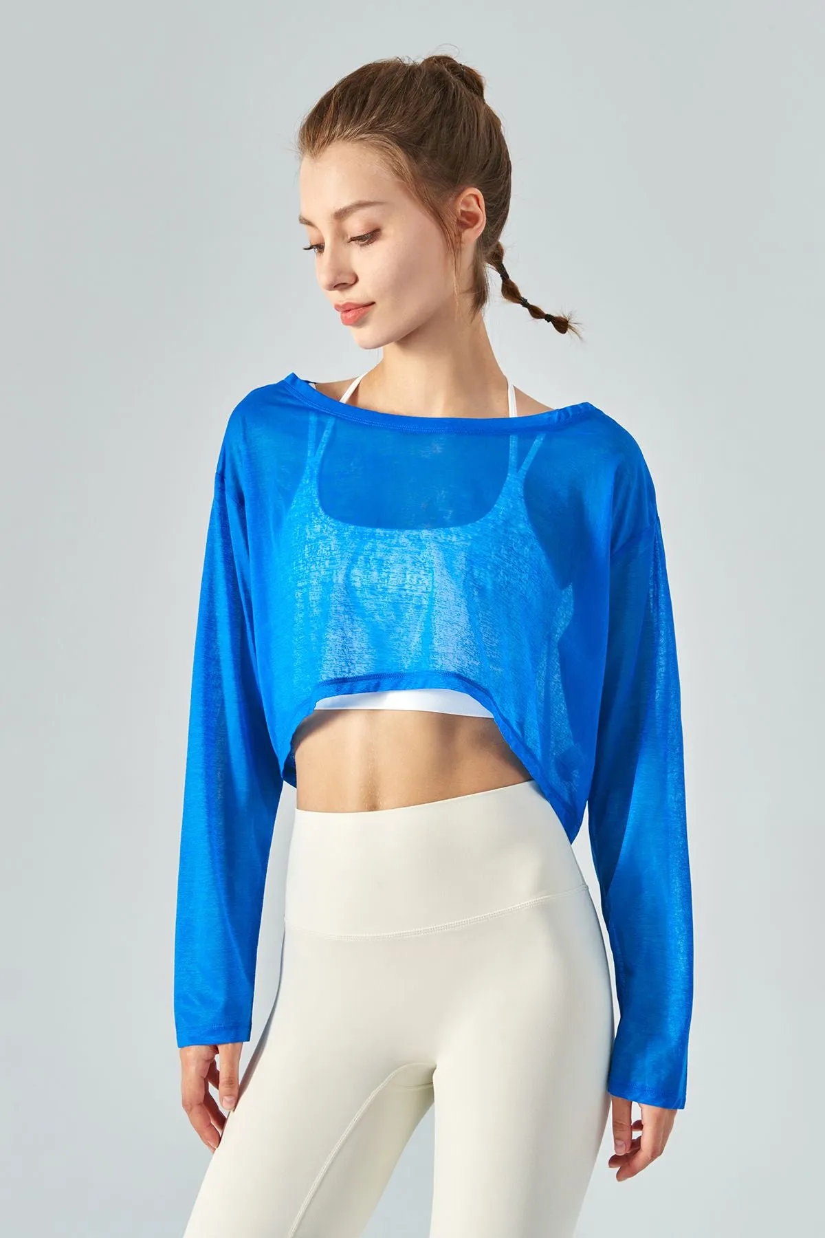 Sheer Mesh Long Sleeve Crop Shirts