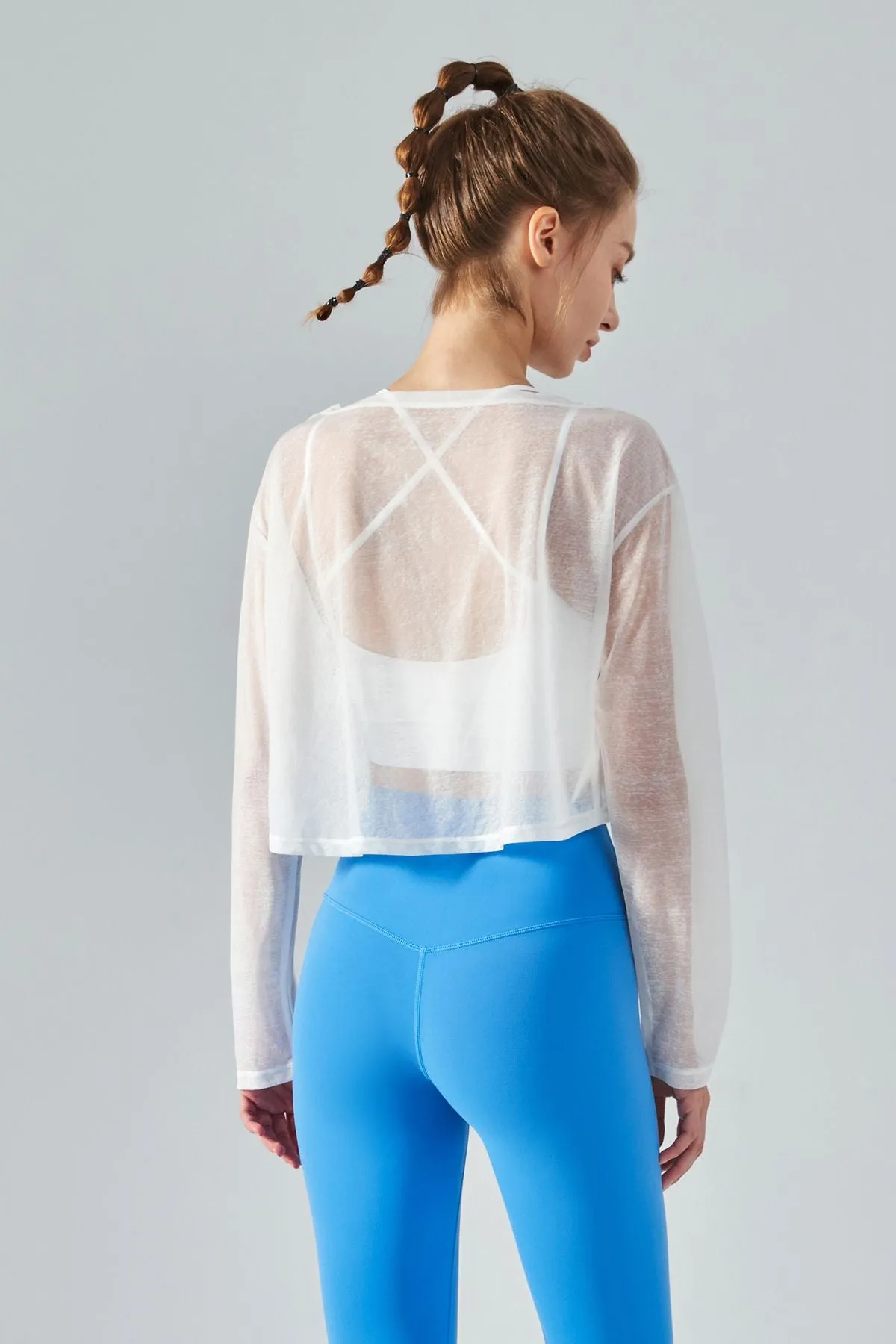 Sheer Mesh Long Sleeve Crop Shirts