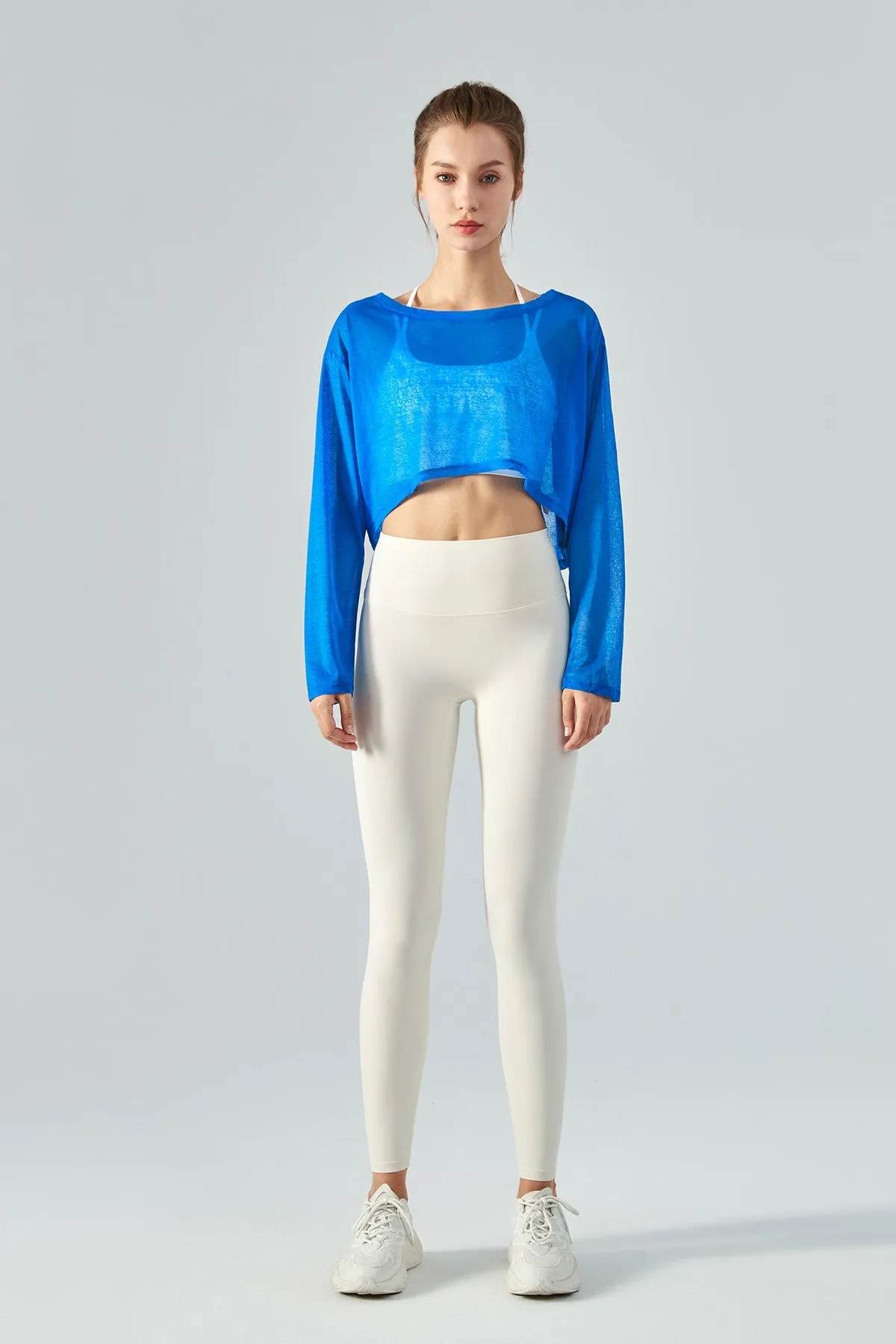 Sheer Mesh Long Sleeve Crop Shirts