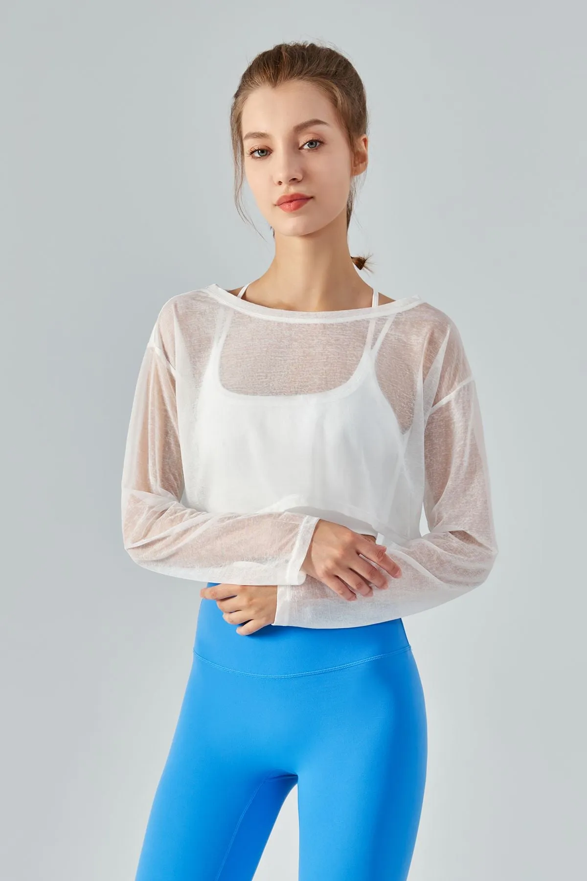 Sheer Mesh Long Sleeve Crop Shirts