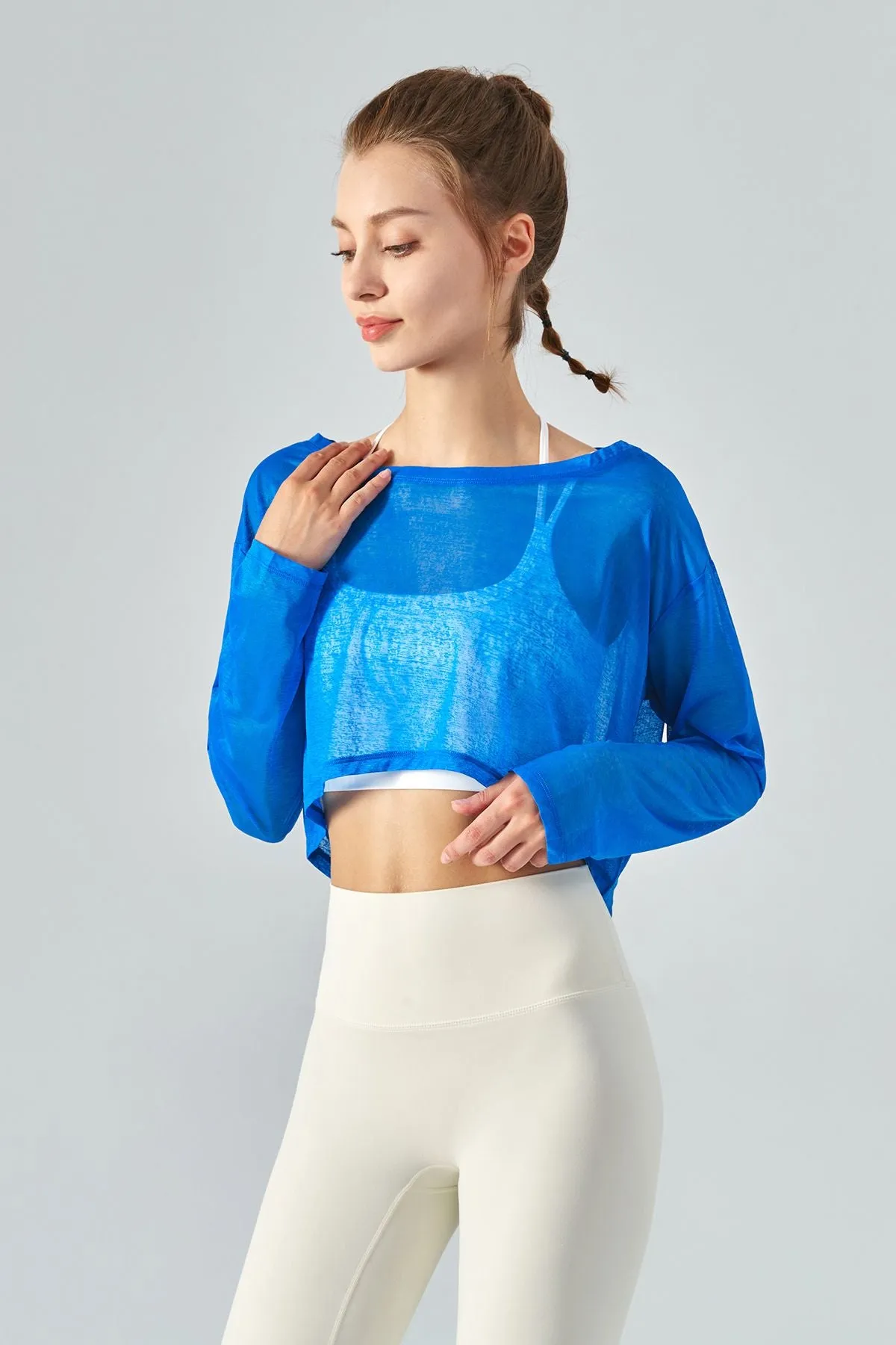 Sheer Mesh Long Sleeve Crop Shirts