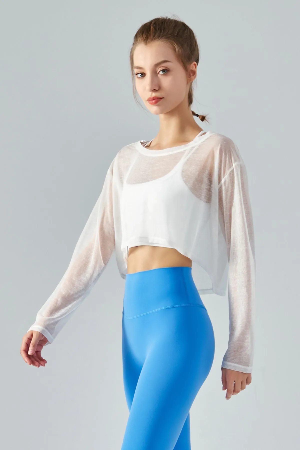 Sheer Mesh Long Sleeve Crop Shirts