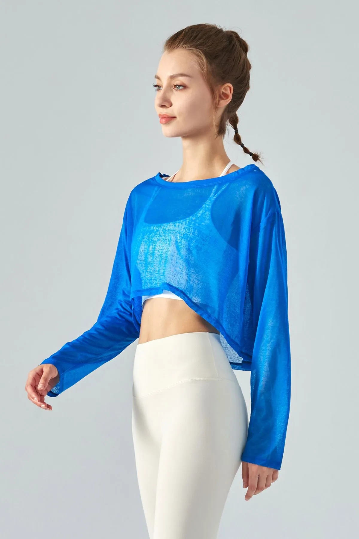 Sheer Mesh Long Sleeve Crop Shirts