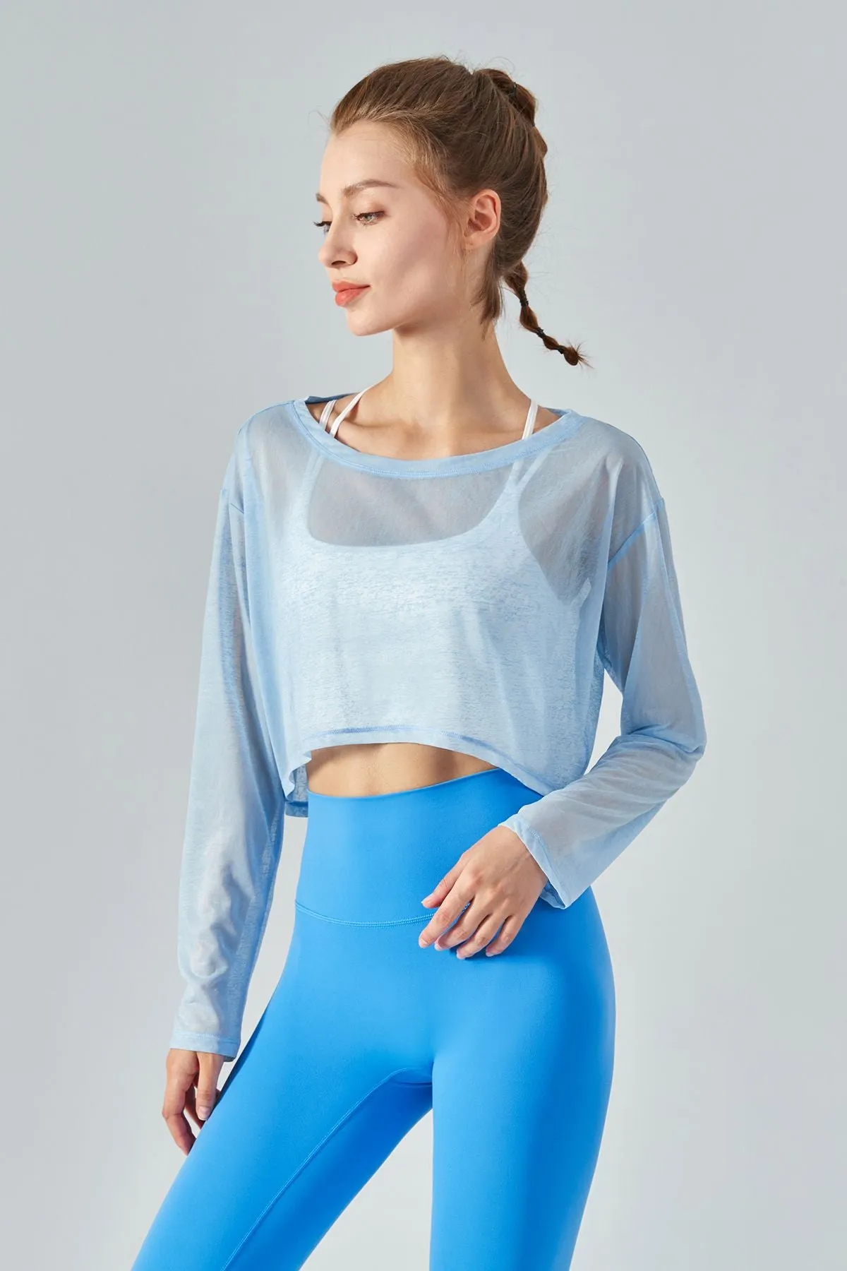 Sheer Mesh Long Sleeve Crop Shirts