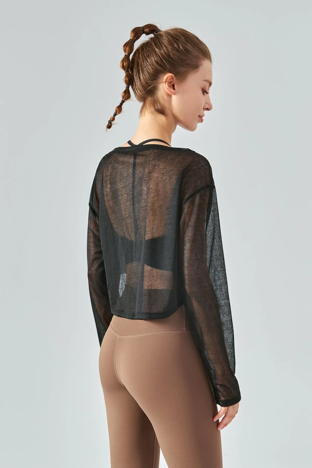 Sheer Mesh Long Sleeve Crop Shirts