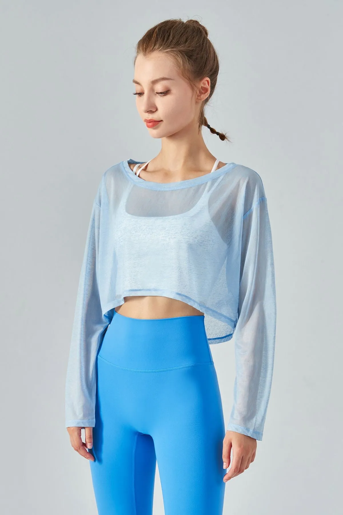 Sheer Mesh Long Sleeve Crop Shirts