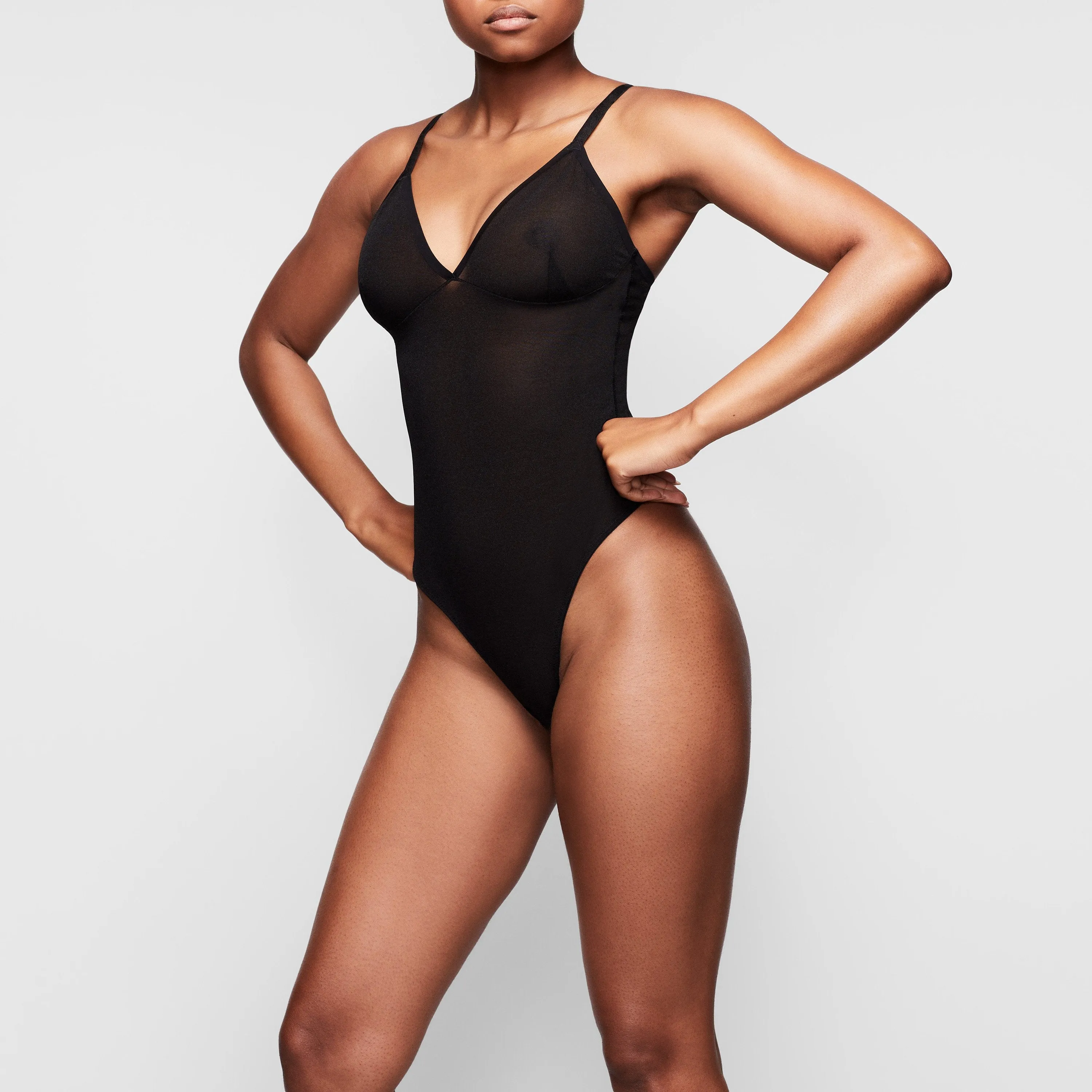 SHEER SCULPT THONG BODYSUIT | ONYX