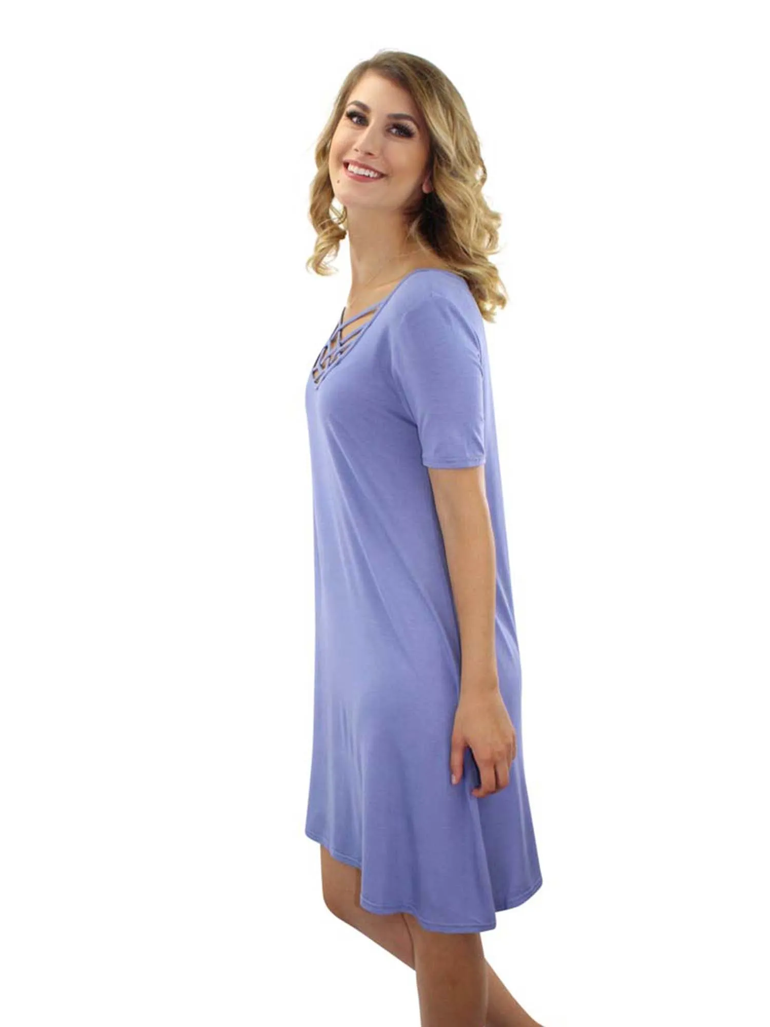 Short Sleeve Midi Dress With Criss-Cross Neckline