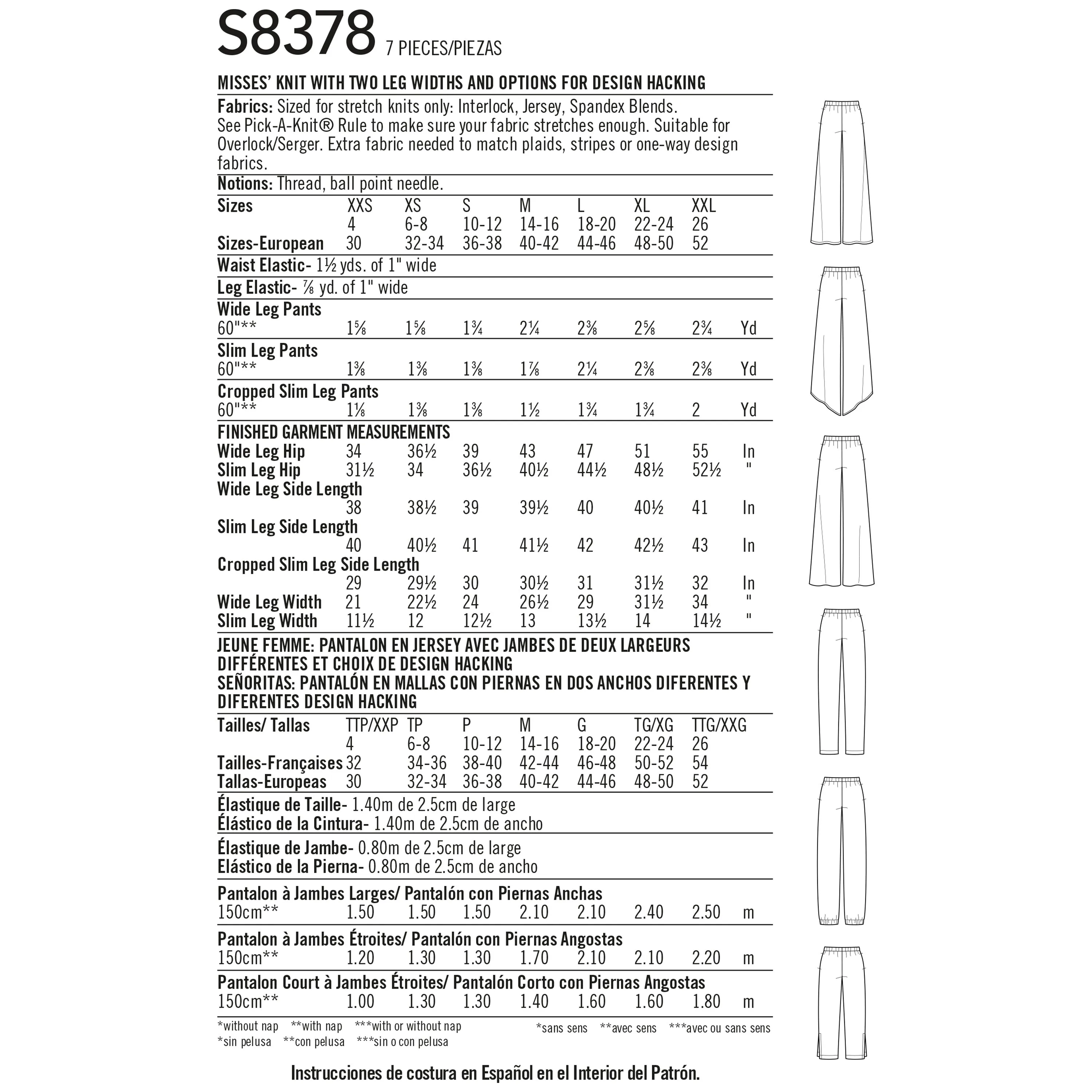 Simplicity Pattern 8378 Misses' Knit Pants with 2 Leg Widths and Options for Design Hacking