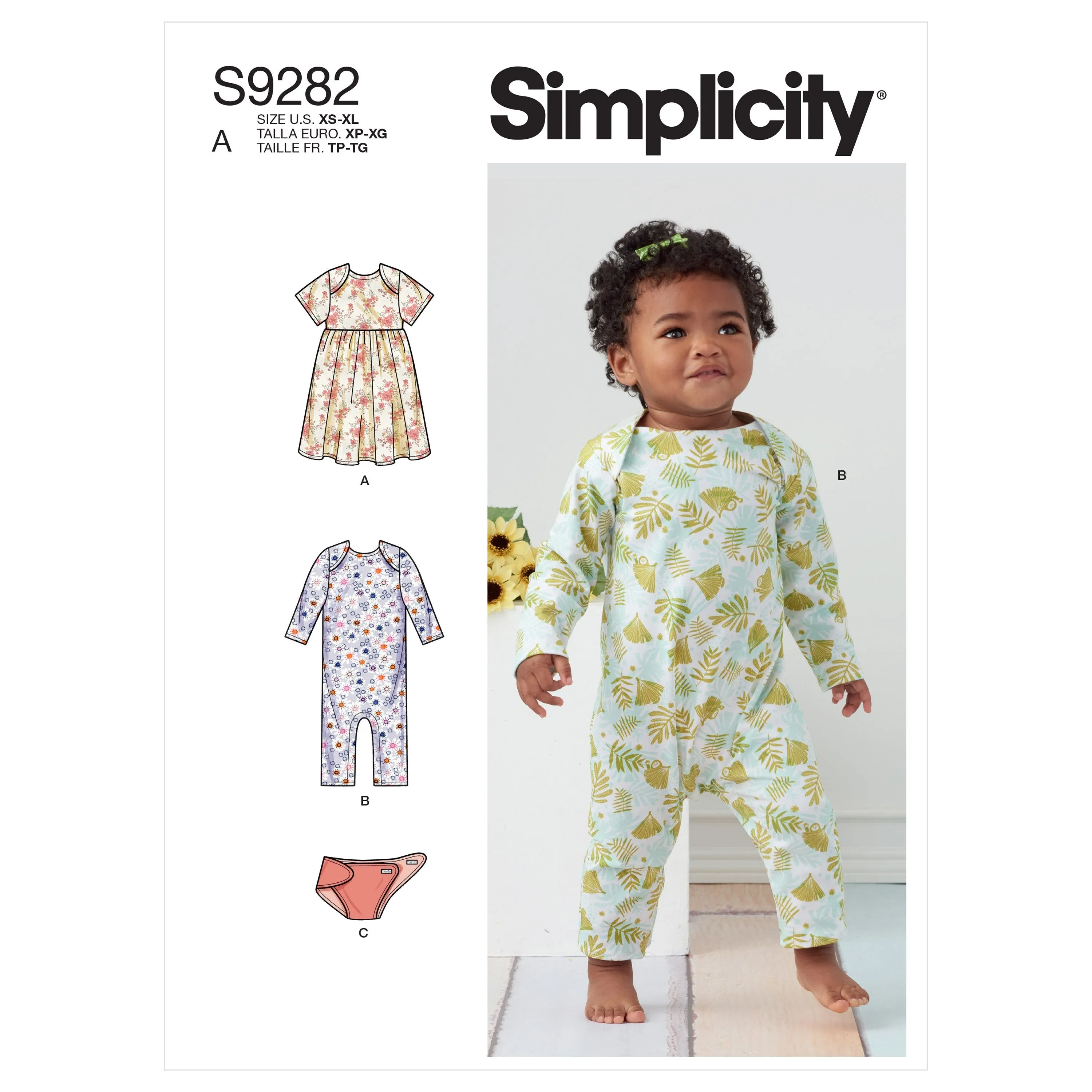 Simplicity Sewing Pattern 9282 Babies' Knit Dress, Romper and Diaper Cover