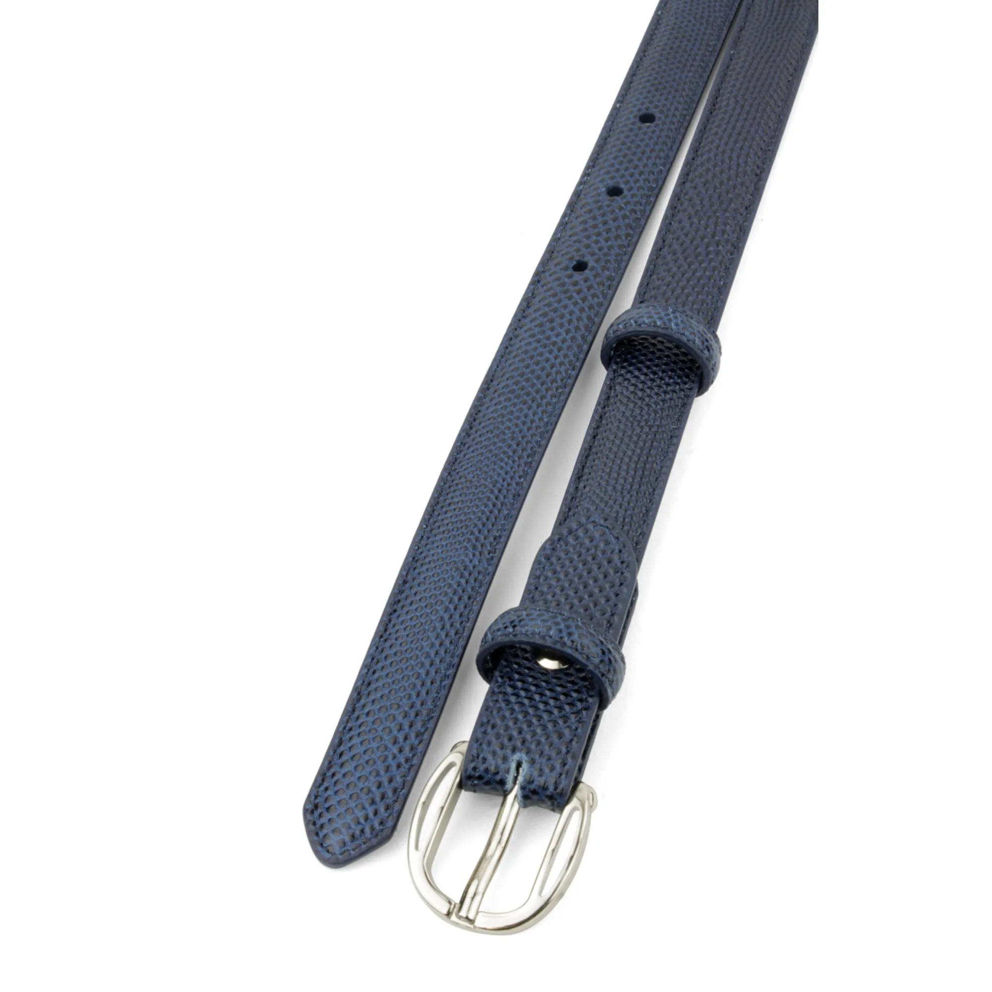 Skinny Navy Blue Tone Carung Texture Slice Prong Belt