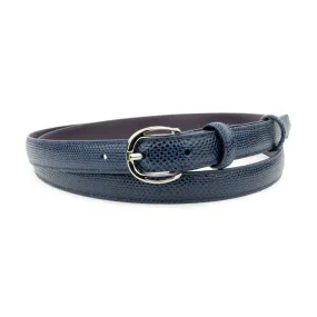 Skinny Navy Blue Tone Carung Texture Slice Prong Belt