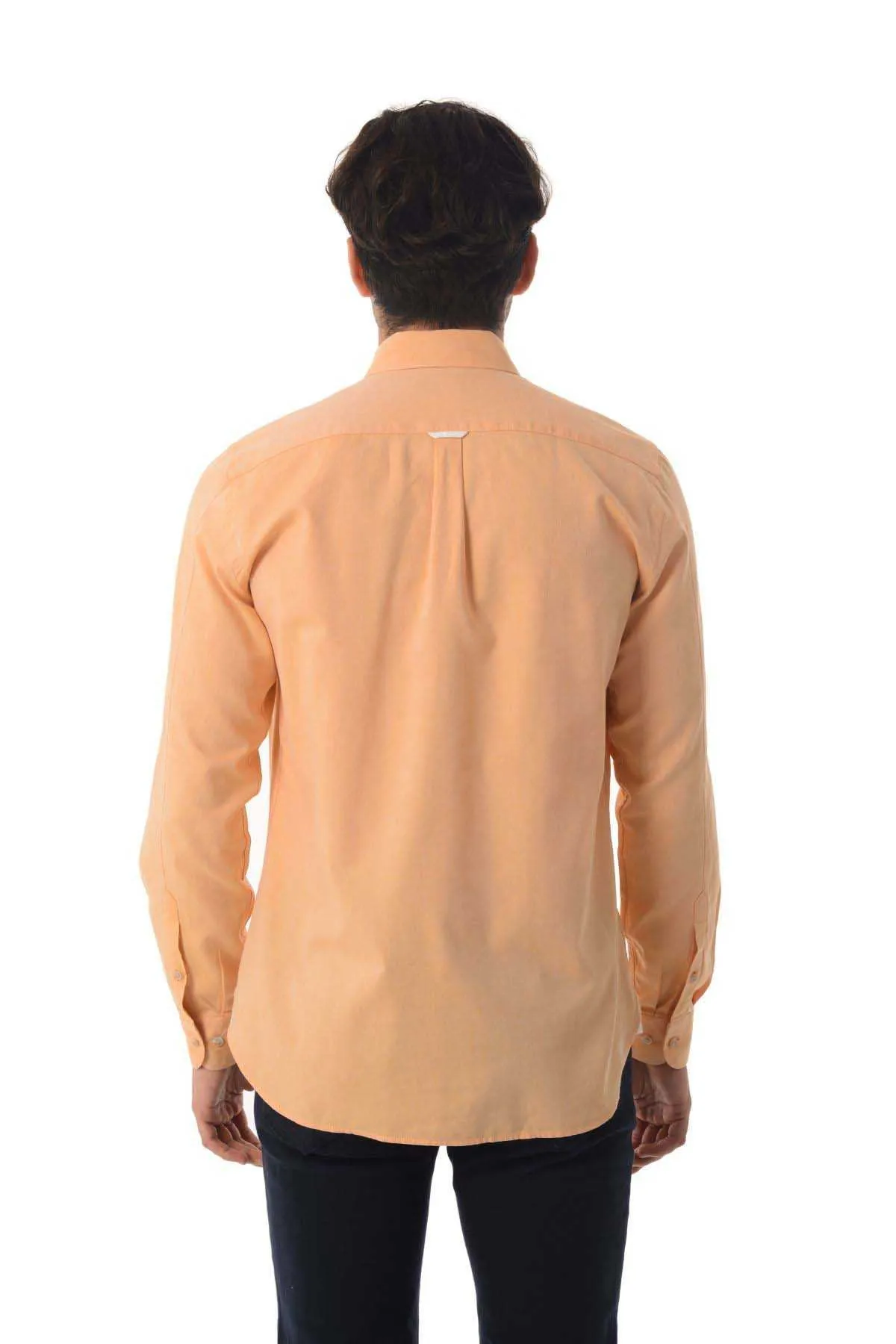 Slim Fit Long Sleeve Cotton Orange Casual Shirt