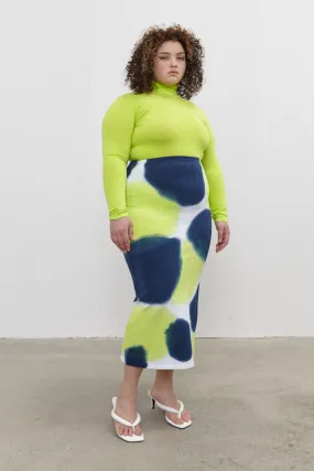 Stam Pencil Skirt Navy/Lime green