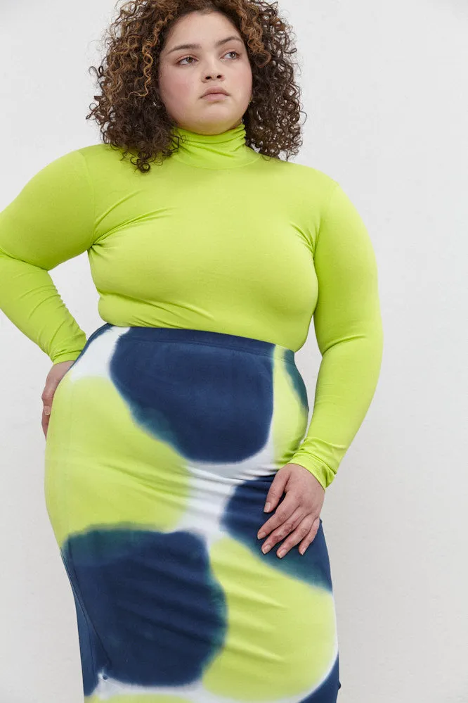 Stam Pencil Skirt Navy/Lime green