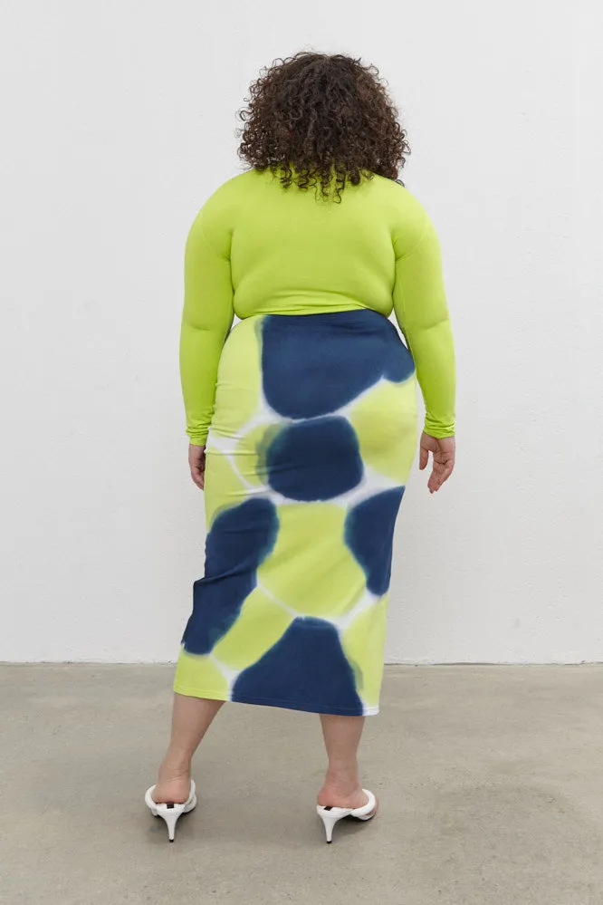 Stam Pencil Skirt Navy/Lime green