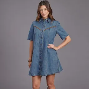 Stetson Women's Medium Wash Blue Denim Shirt Dress