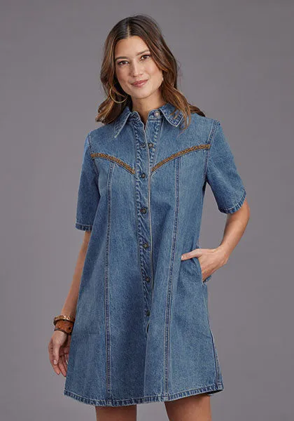 Stetson Women's Medium Wash Blue Denim Shirt Dress