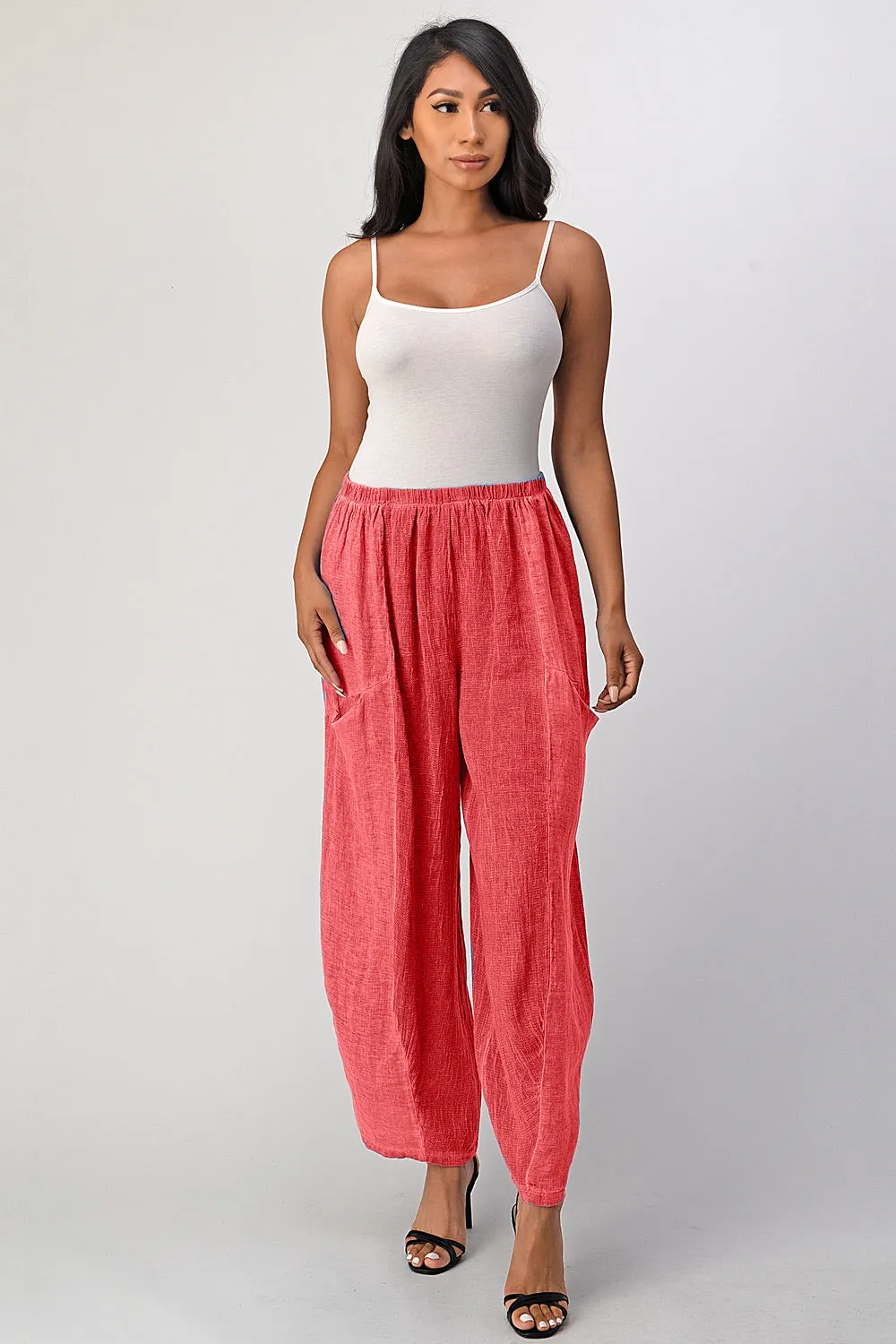 Straight Cotton Linen Pants With Pockets