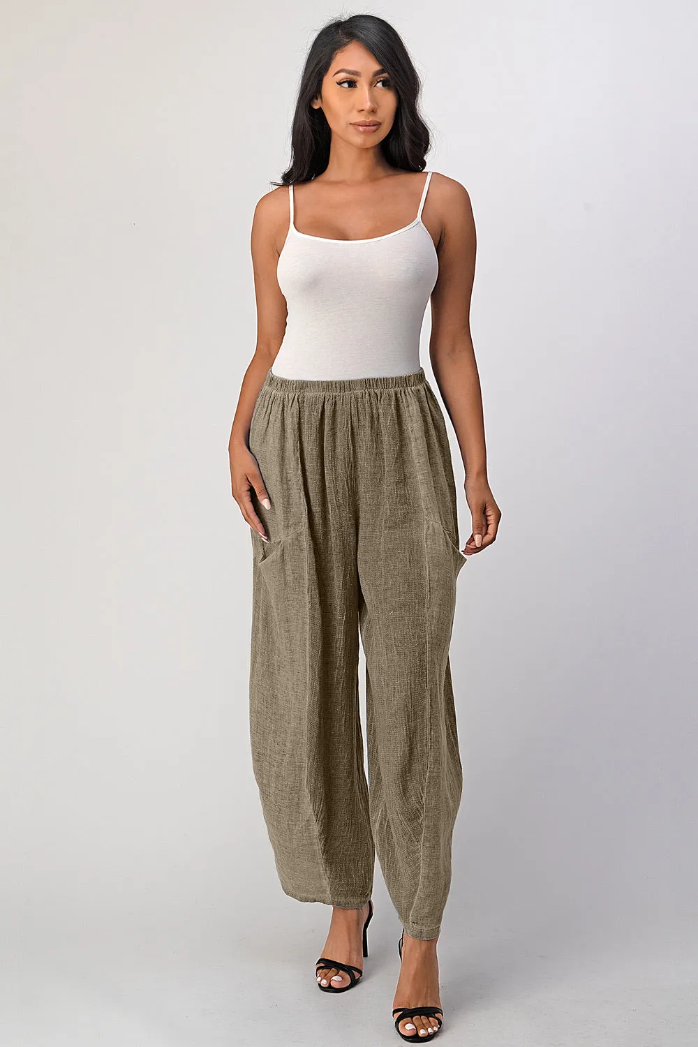 Straight Cotton Linen Pants With Pockets