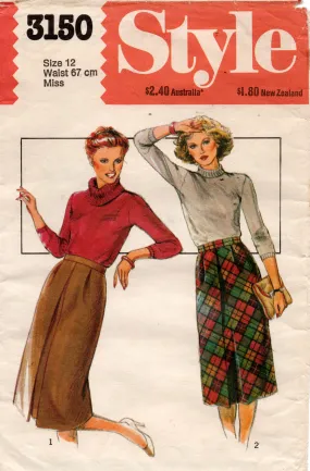 Style 3150 Womens Inverted Pleat Skirt 1980s Vintage Sewing Pattern Size 12 Waist 26.5 inches