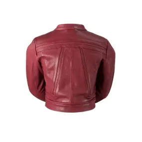 Stylish Oxblood Geometric Cropped Leather Jacket for Women