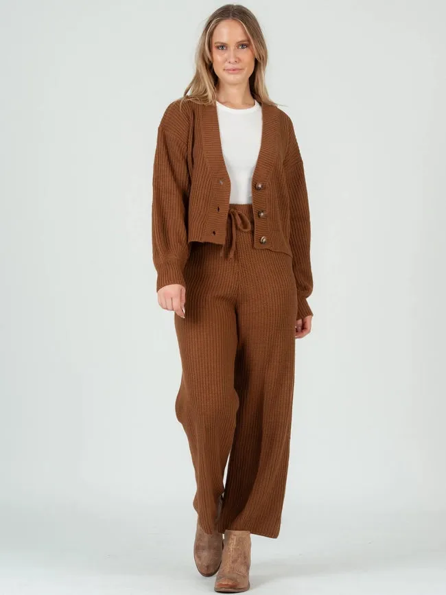 Sweater Cardigan and Pant Set in Brown