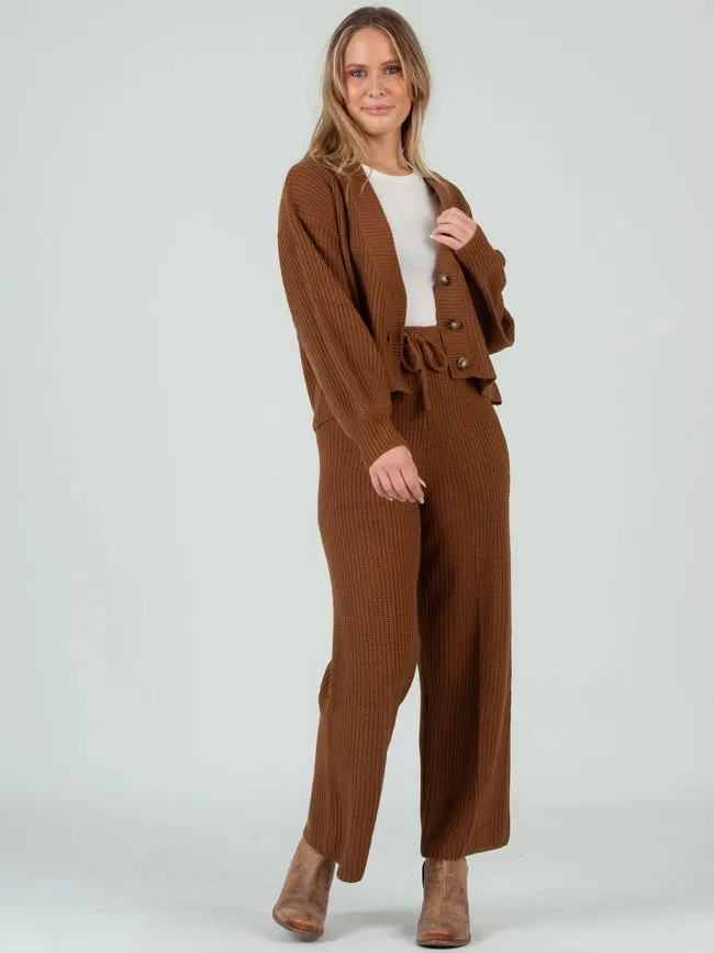 Sweater Cardigan and Pant Set in Brown