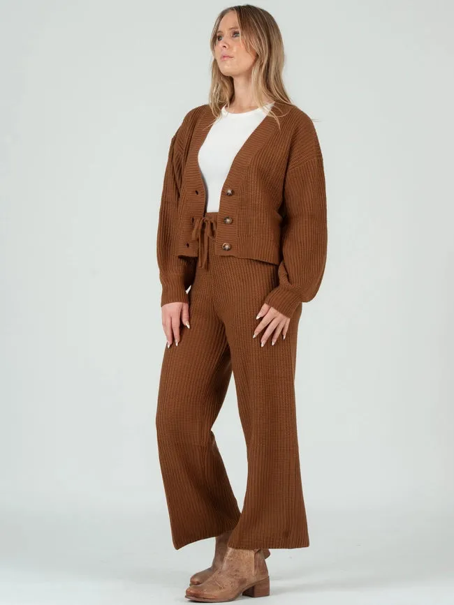 Sweater Cardigan and Pant Set in Brown