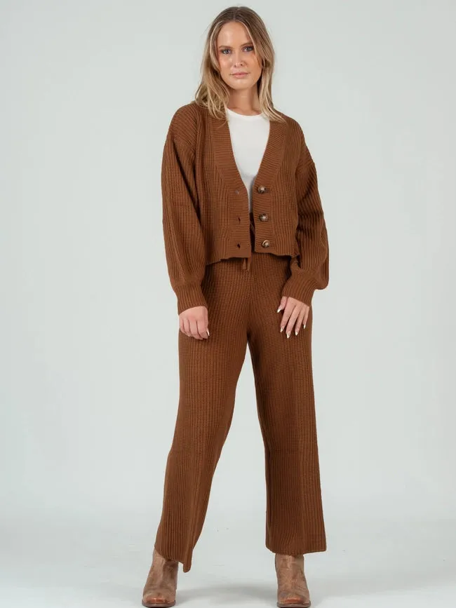 Sweater Cardigan and Pant Set in Brown