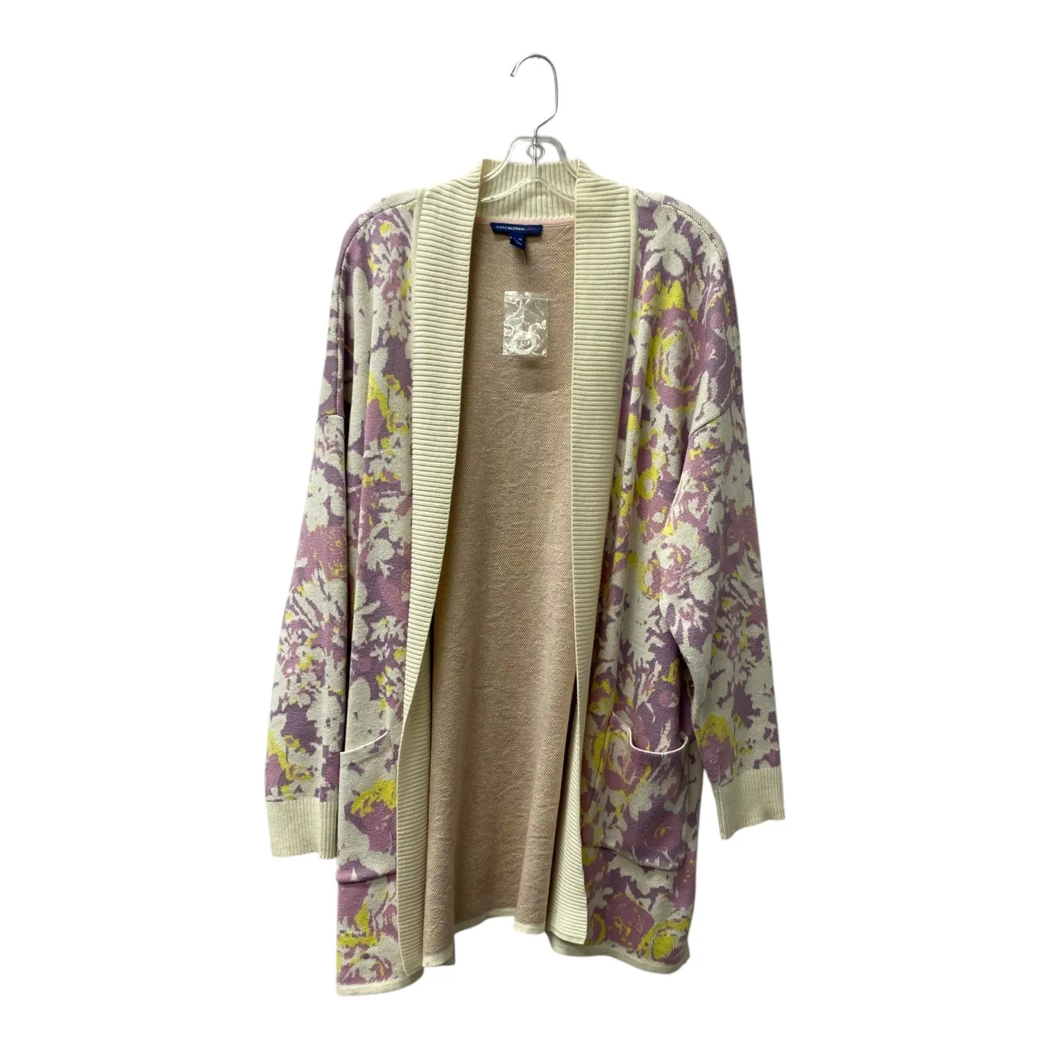 Sweater Cardigan By Isaac Mizrahi Live Qvc In Cream & Purple, Size:Xl