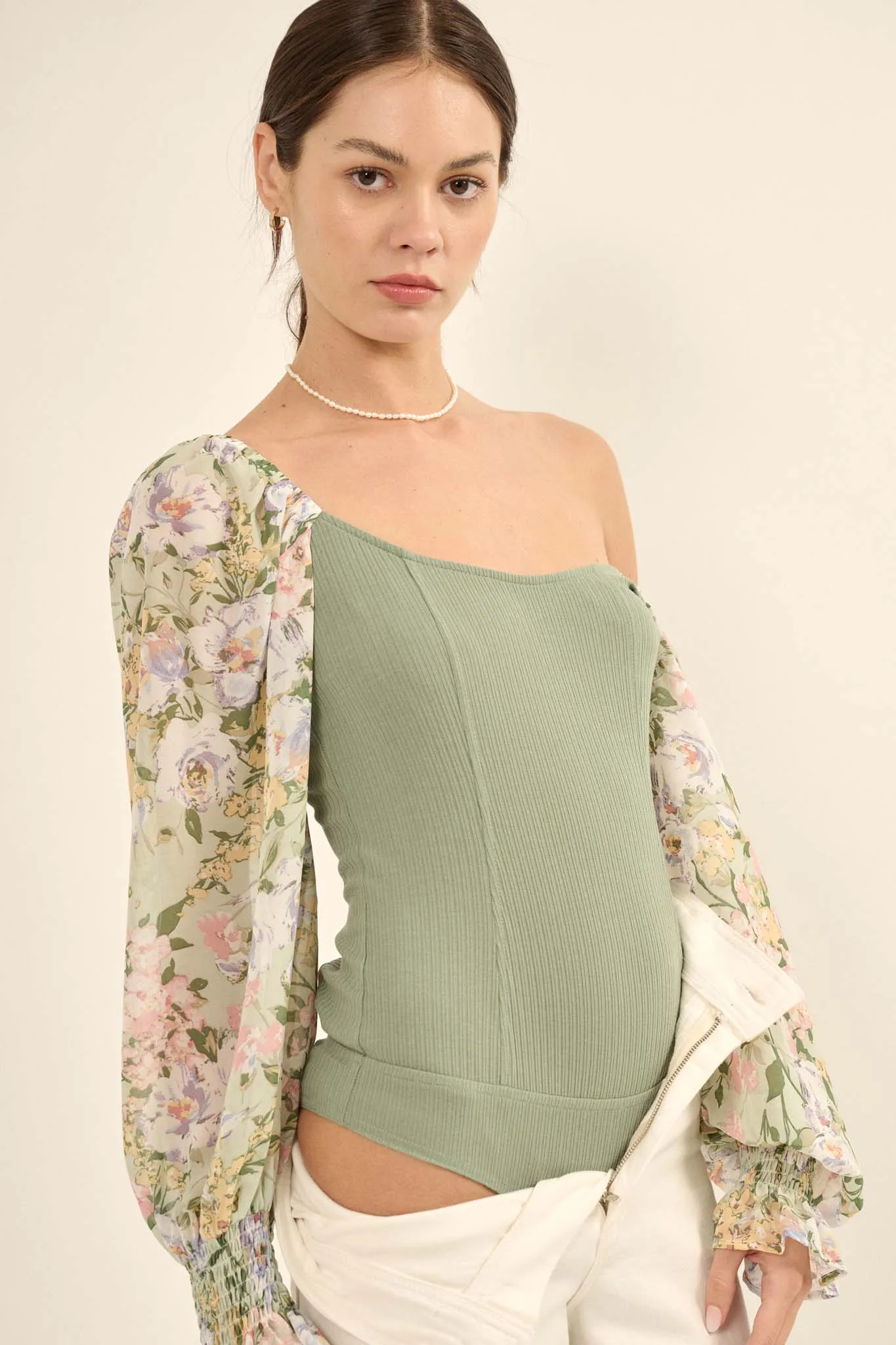 Sweet Abundance Floral Balloon-Sleeve Bodysuit