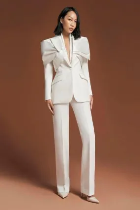 Tailored straight-leg white pants- Cici