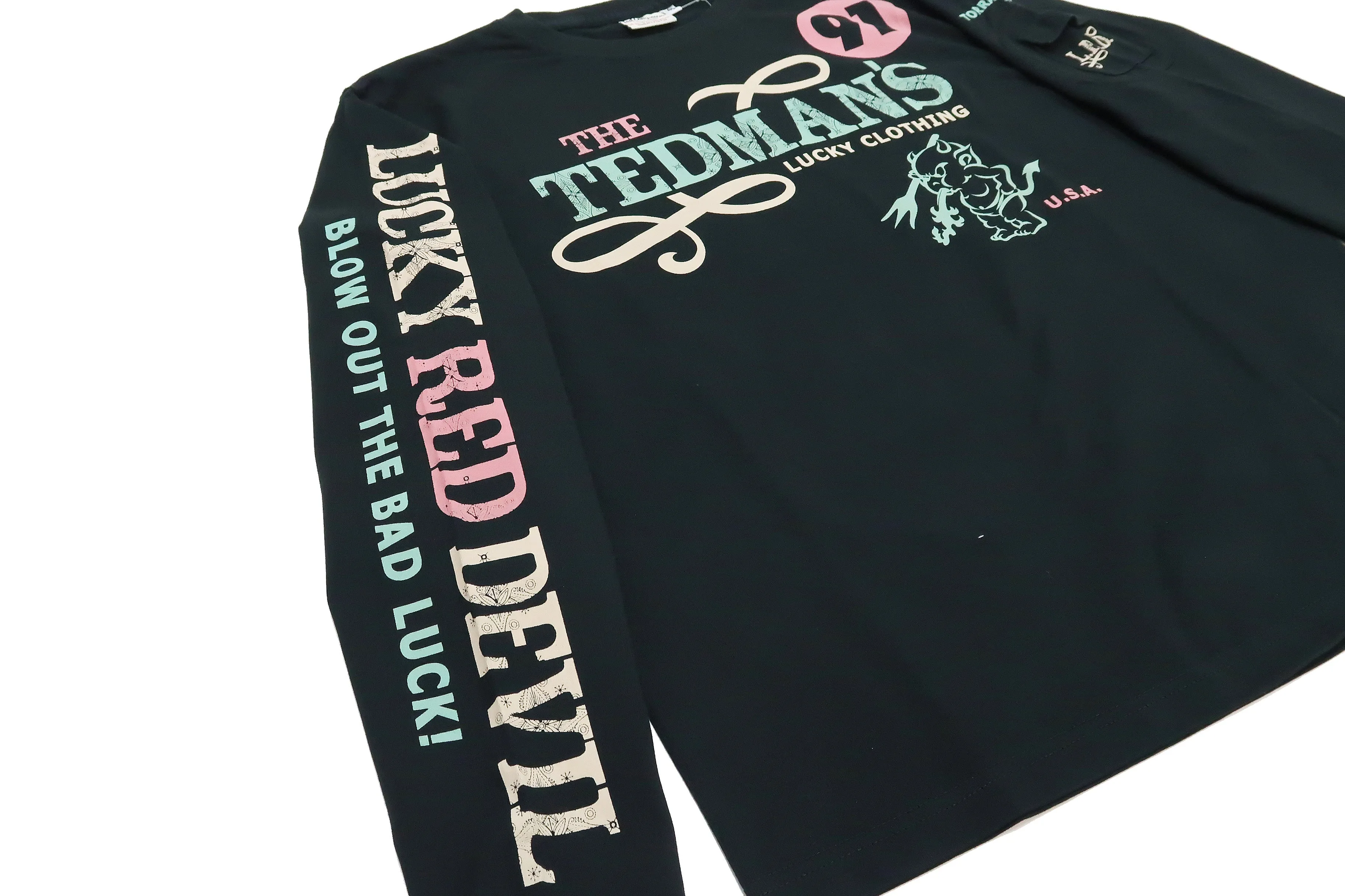 Tedman T-Shirt Men's Lucky Devil Graphic Long Sleeve Tee Efu-Shokai TDLS-350 Black