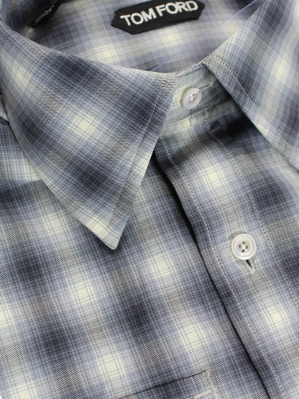 Tom Ford Sport Shirt Gray Plaid Check Western Shirt 39 - 15 1/2 SALE