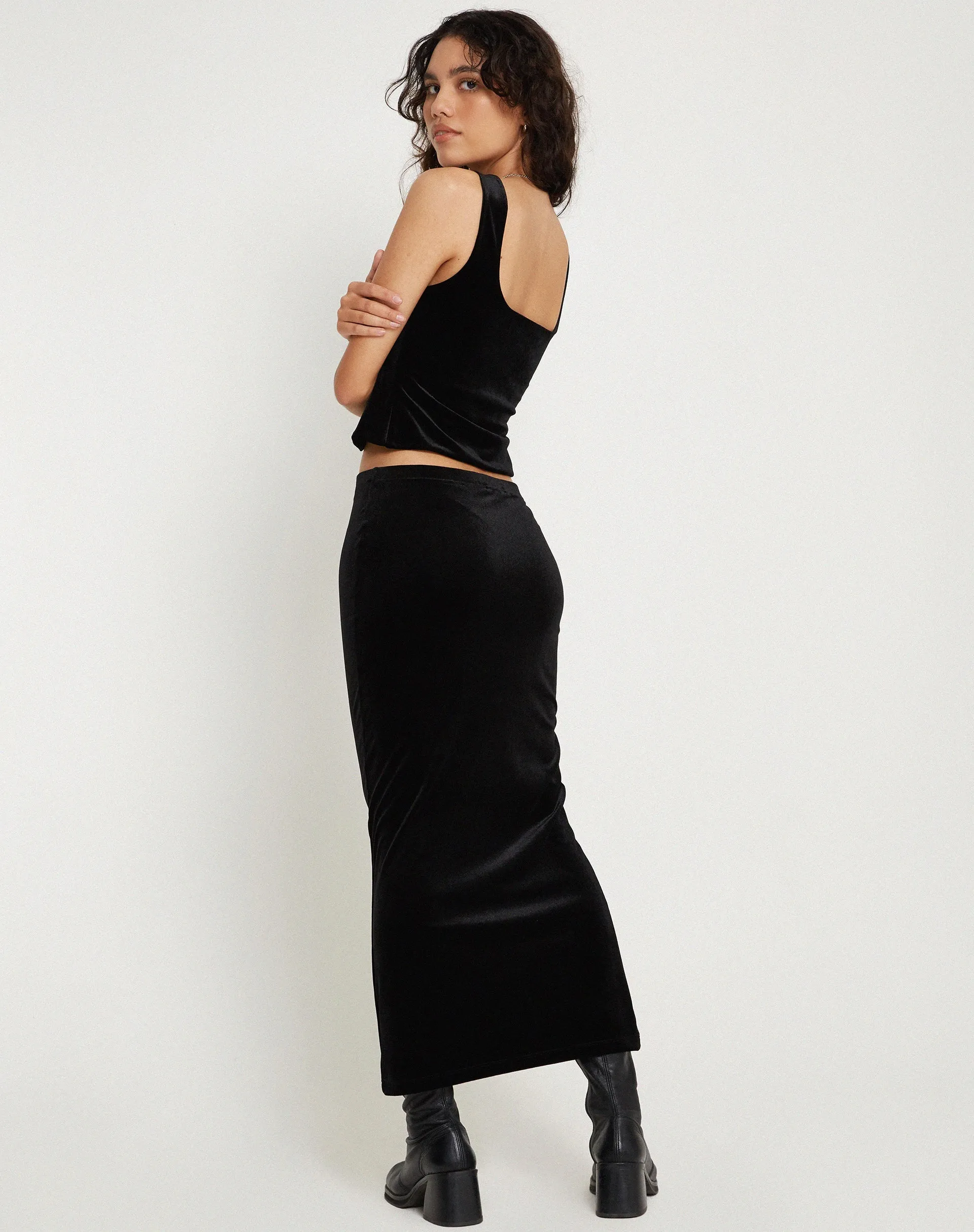 Tulus Maxi Skirt in Black Velvet