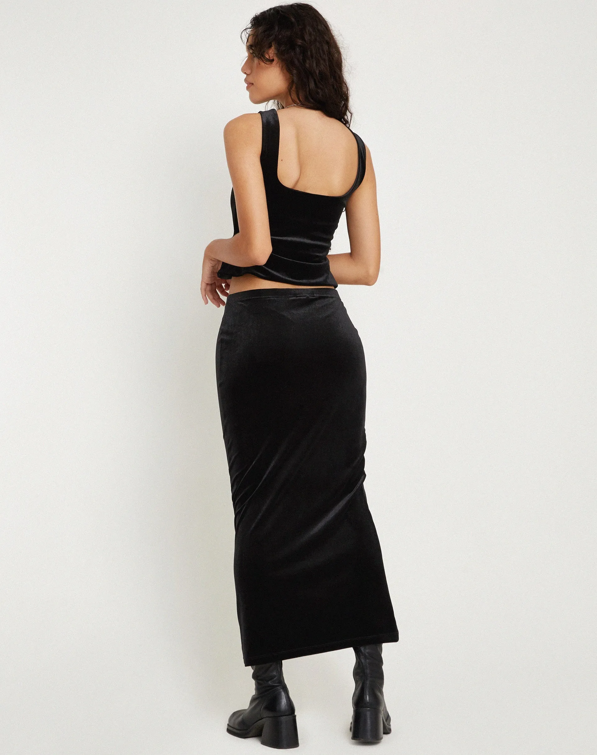 Tulus Maxi Skirt in Black Velvet