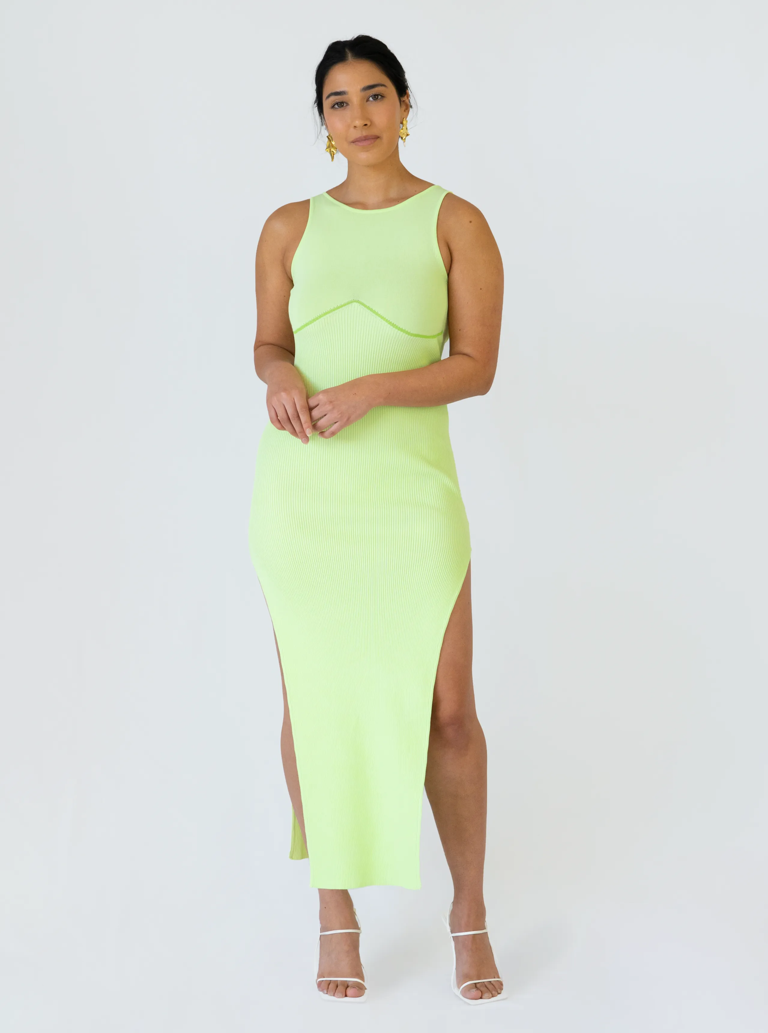 Underline Knit Dress- Melon