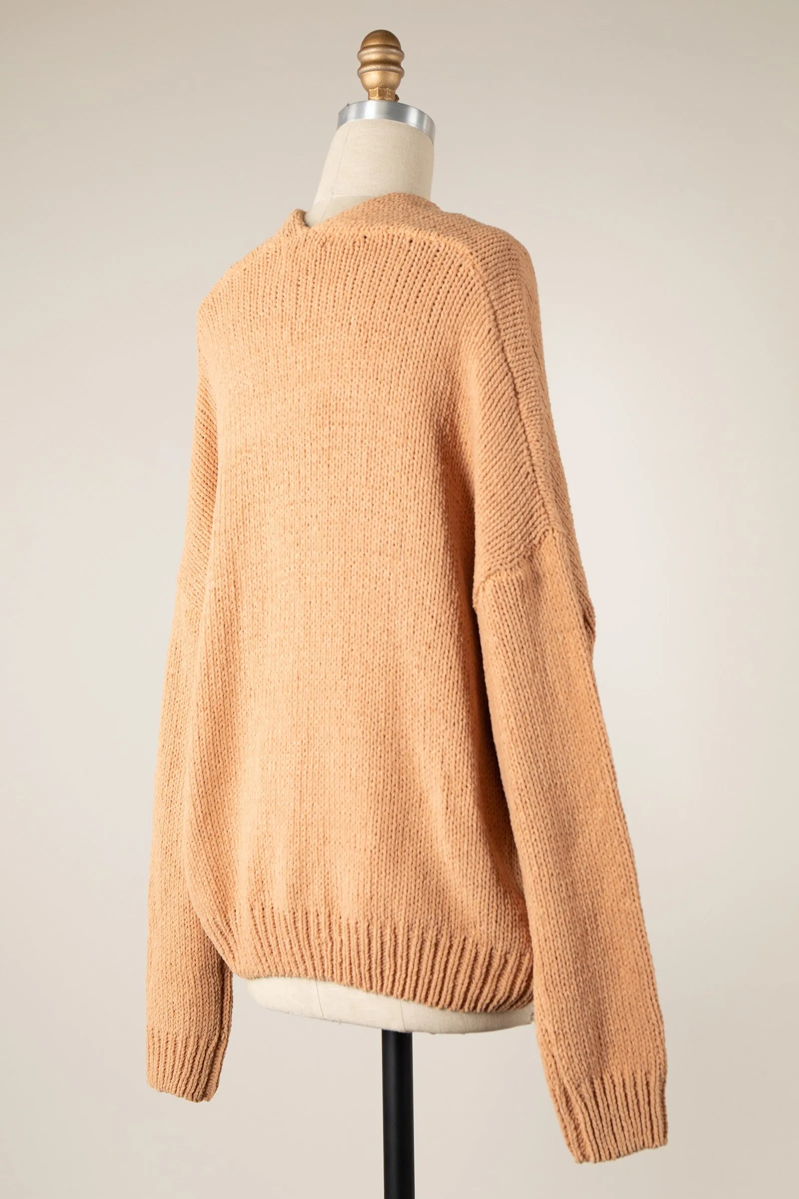 V Neck Button Down Cable Knit Chenille Cardigan