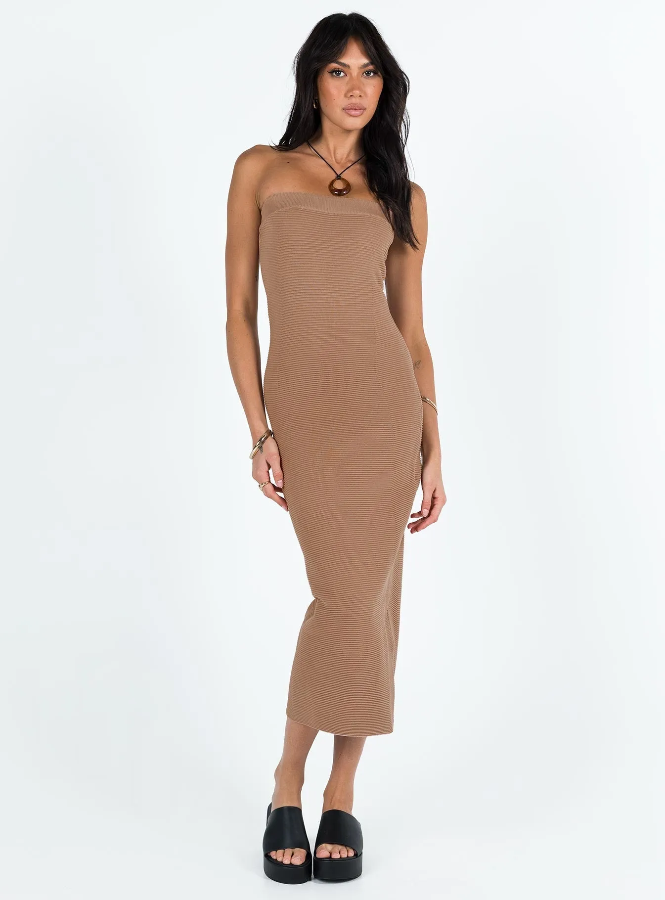 Vista Strapless Midi Dress Brown