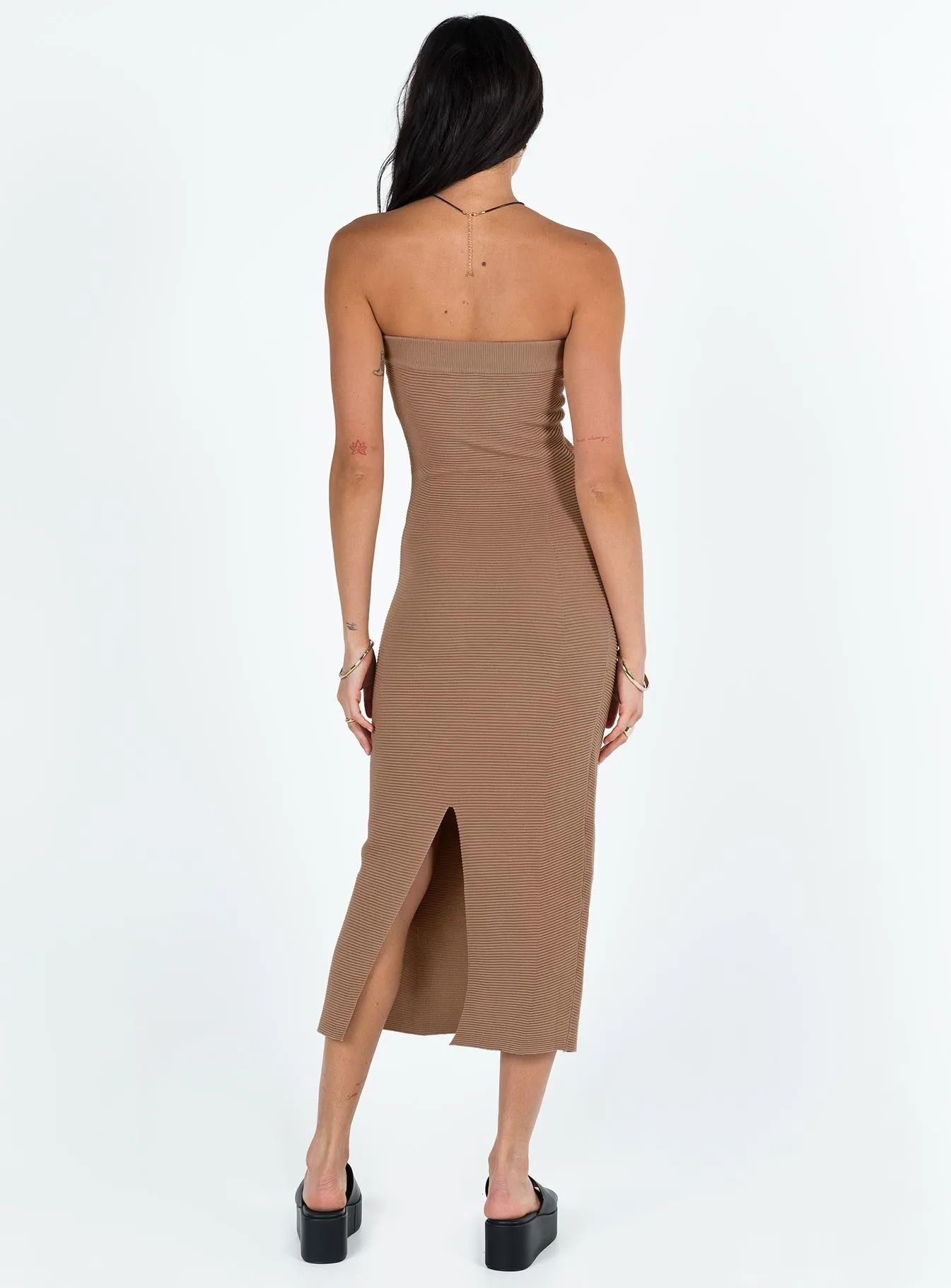 Vista Strapless Midi Dress Brown