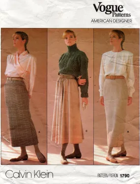 Vogue American Designer 1790 CALVIN KLEIN Womens Straight or Flared Skirts 1980s Vintage Sewing Pattern Size 10 or 12