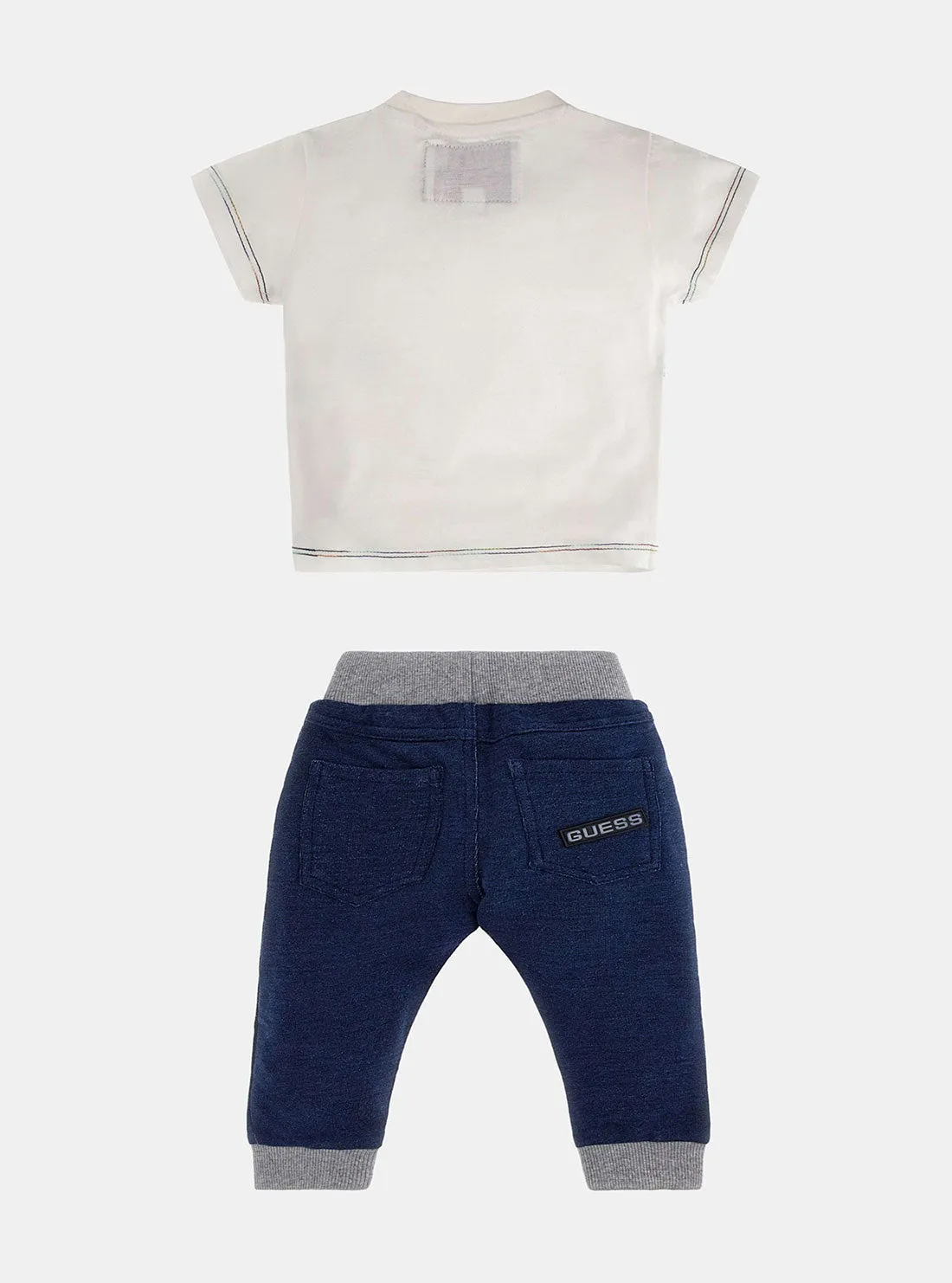 White Short Sleeve Knit Denim Pants Set (3-18M)