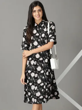 Women's Black Printed Shirt Dress