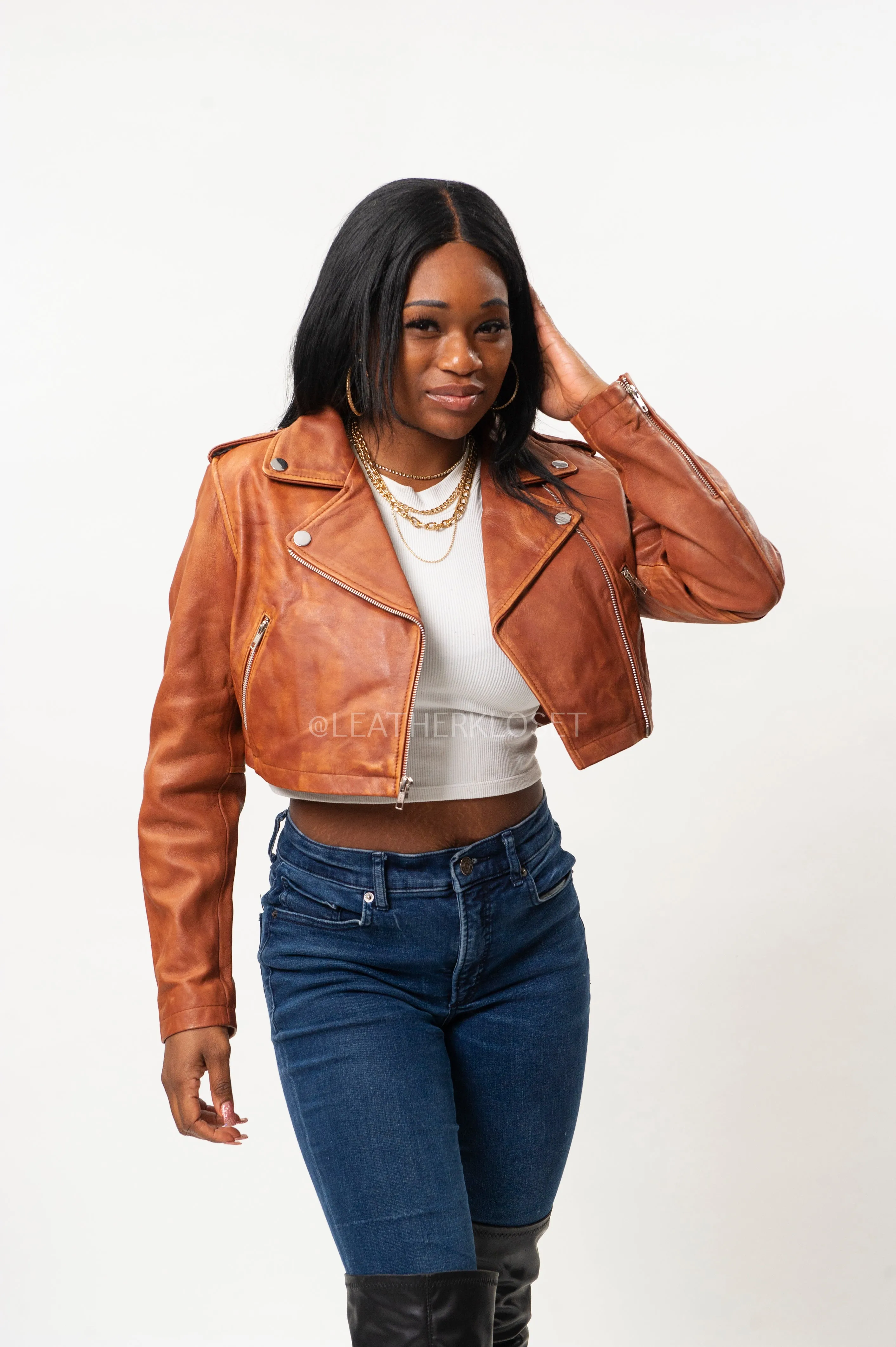 Women's Classic Crop Biker Caramel Crunch [SLIM FIT]