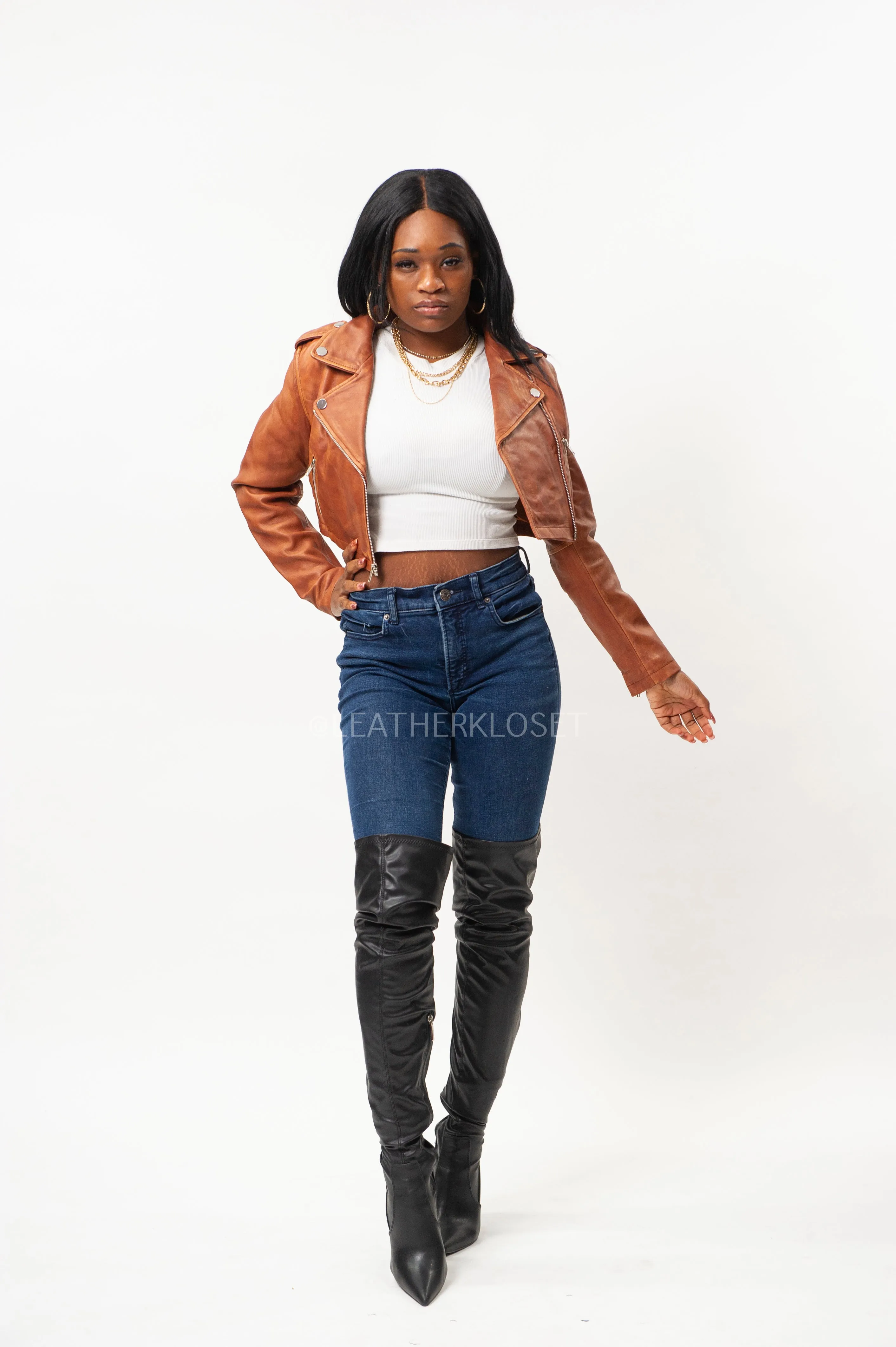 Women's Classic Crop Biker Caramel Crunch [SLIM FIT]