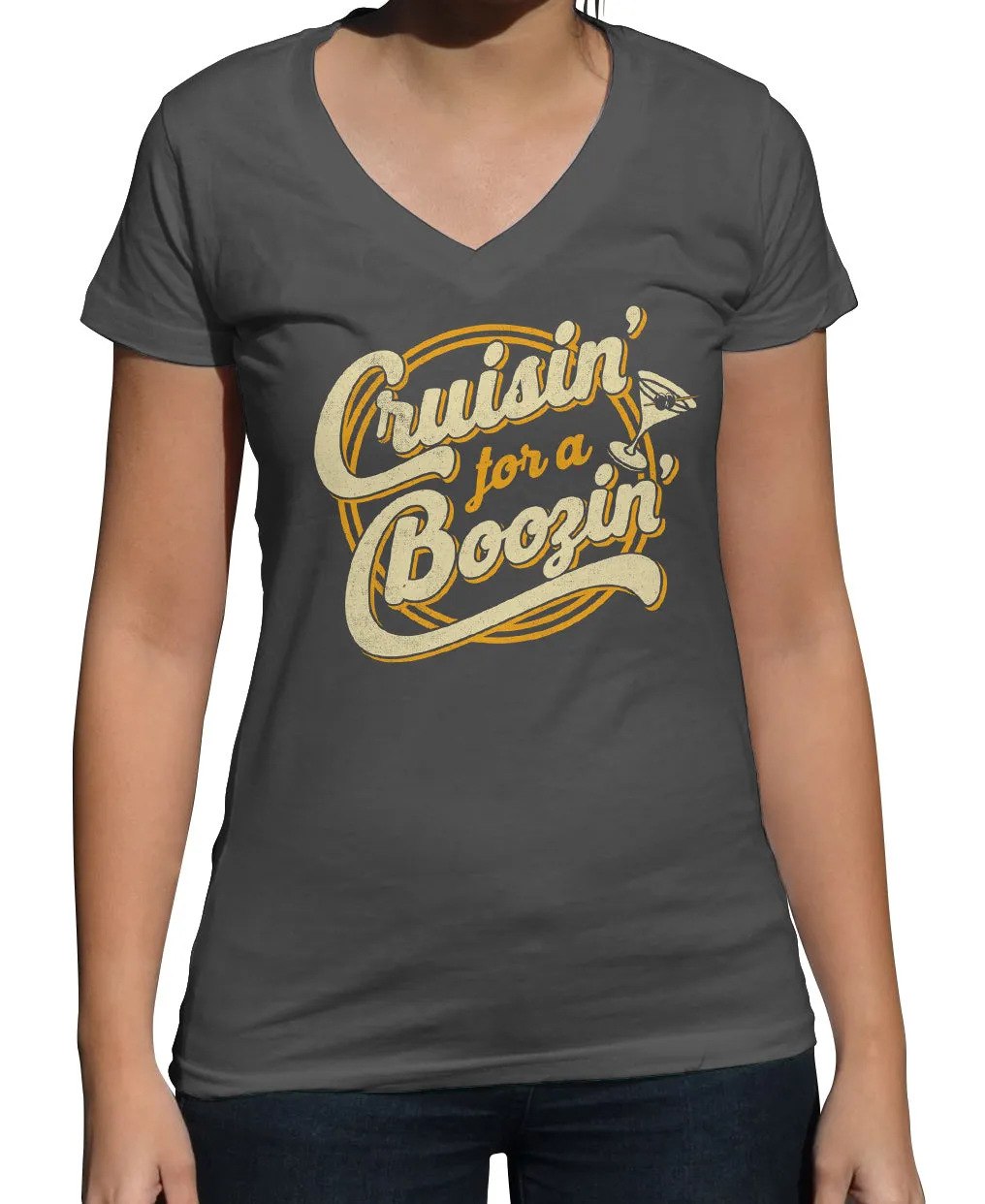 Women's Cruisin for a Boozin Vneck T-Shirt - Funny Drinking Shirt