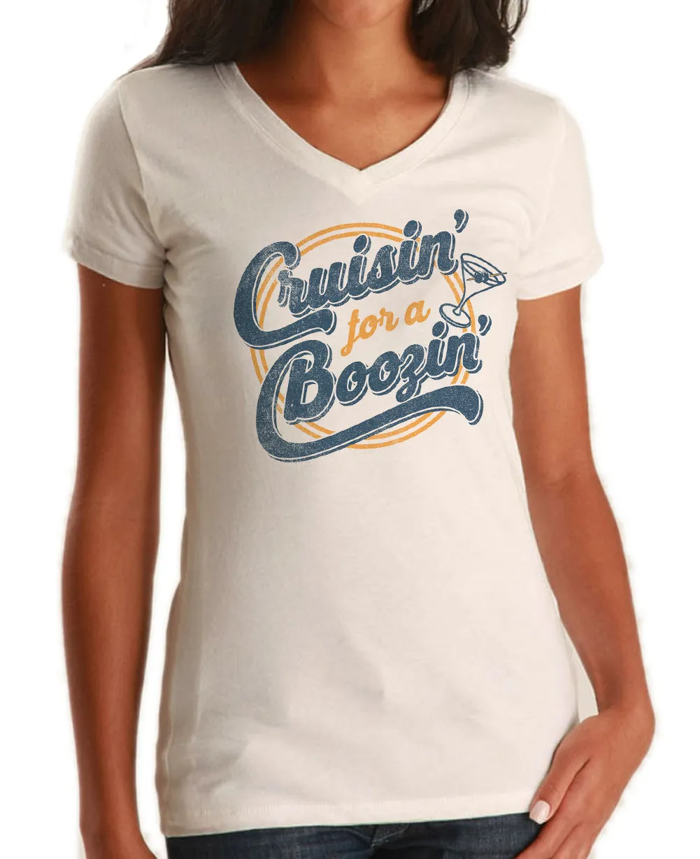 Women's Cruisin for a Boozin Vneck T-Shirt - Funny Drinking Shirt