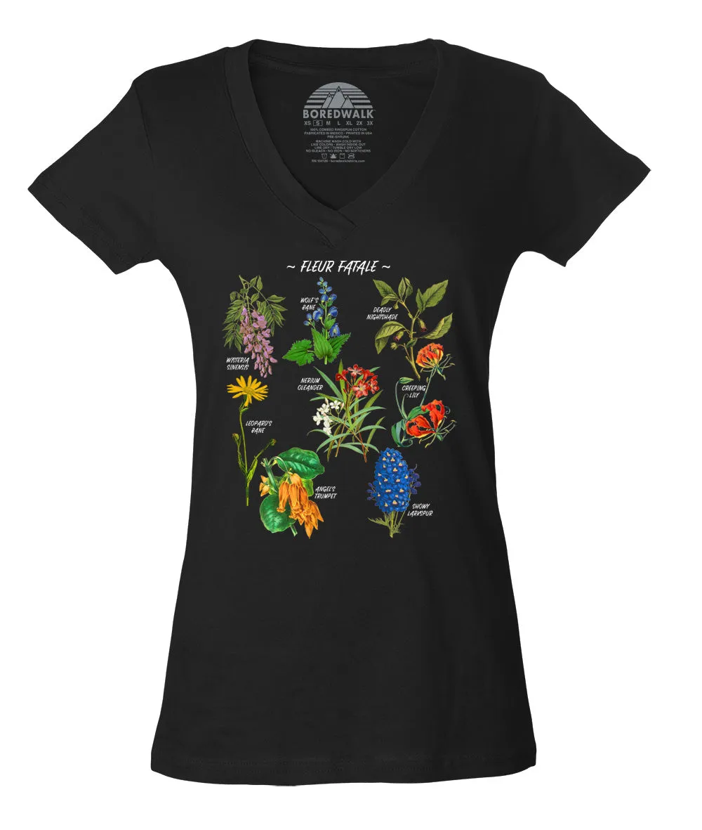 Women's Fleur Fatale Toxic Botanical Chart Vneck T-Shirt