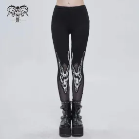 Women's Gothic Sheepshead Printed Mesh Splice Leggings